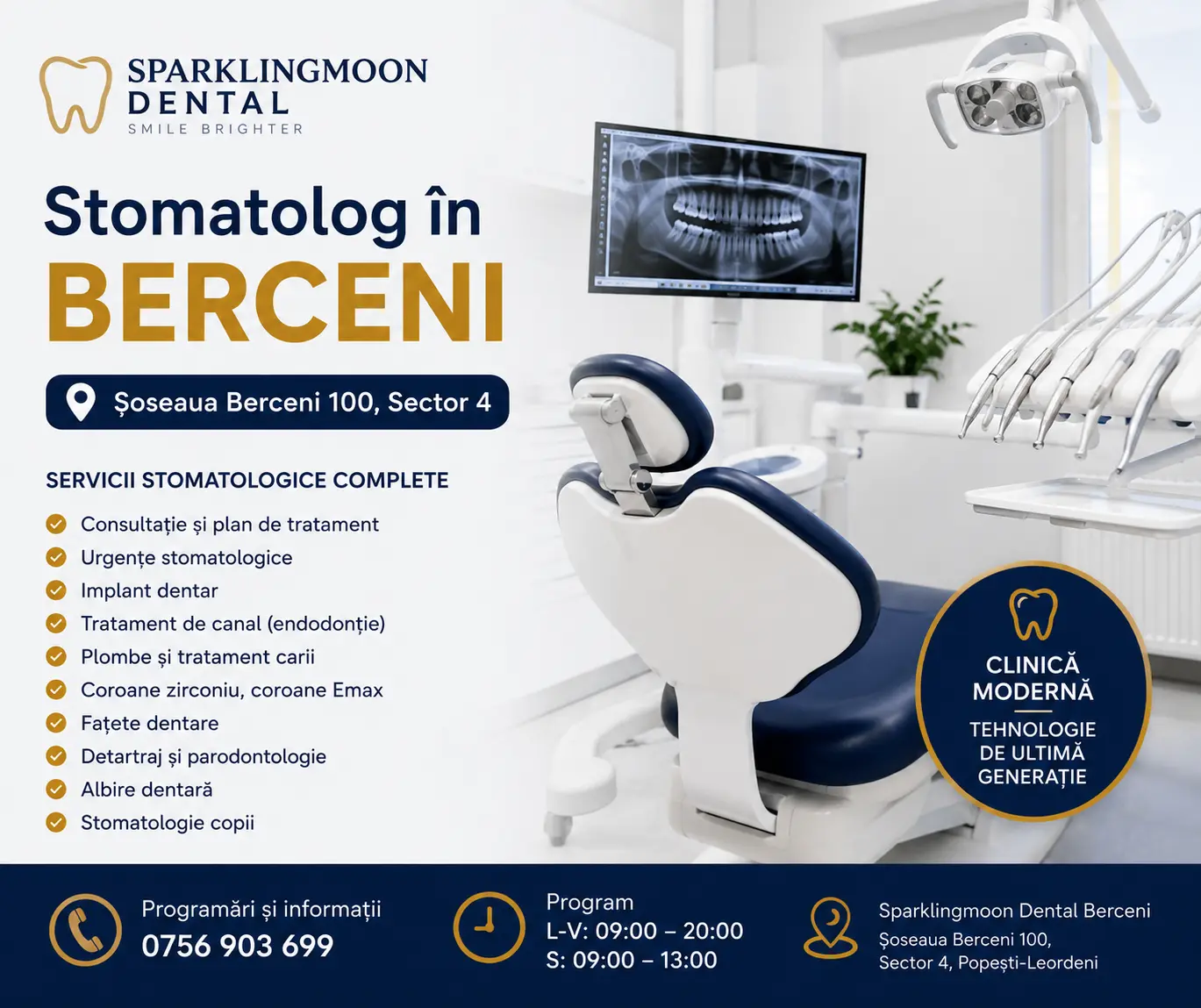 Sparklingmoon Dental, clinică stomatologică pe Șoseaua Berceni 100, aproape de metrou Dimitrie Leonida