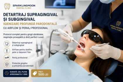 Detartraj supragingival și subgingival cu igienizare profundă parodontală, AirFlow și periaj profesional la Sparklingmoon Dental Sector 4