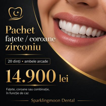 Pachet Hollywood Smile cu fațete dentare și coroane zirconiu, 20 dinți ambele arcade, preț 14.900 lei