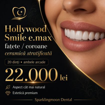 Hollywood Smile e.max cu fațete și coroane din ceramică stratificată, pachet 20 dinți la Sparklingmoon Dental